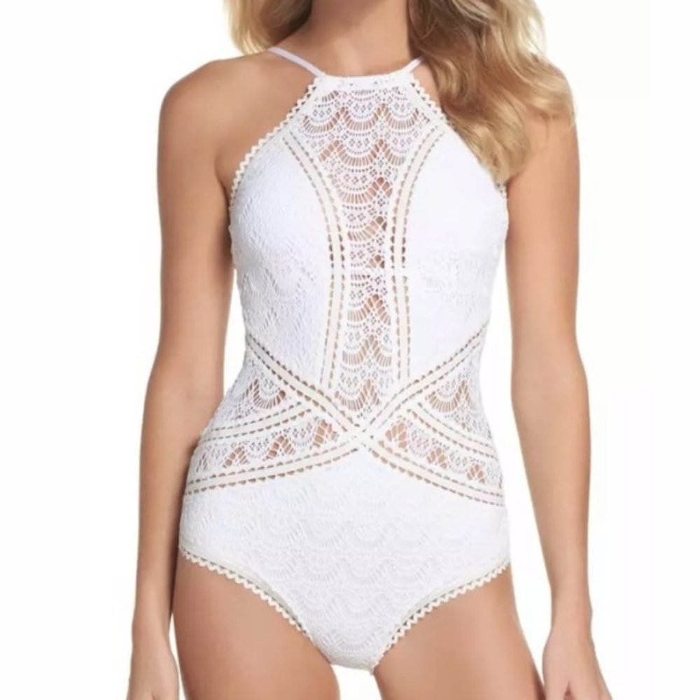 Becca Crochet High-Neck One-Piece Swimsuit